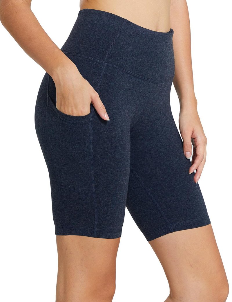 baleaf Biker Shorts Women Yoga Gym Workout Spandex Running Volleyball Tummy Control Compression with Pockets 8" Heather Blue XL