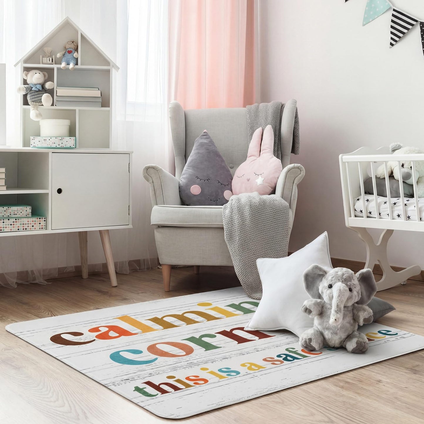 Dunzy 3.3 x 4 ft Calming Corner Items Calm Corner Classroom Rug Reading Rug Soft Fluffy Mental Health Feelings Floor Mat for Back to School Living Bedroom Playroom First Day of School Decor