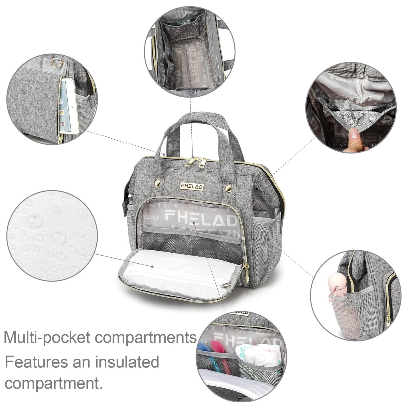 FHELAD Small Diaper Bag Backpack, Toddler Diaper Bags Waterproof Multi-Function Newborn Baby Stylish Mini Crossbody Diaper Bag, Gray
