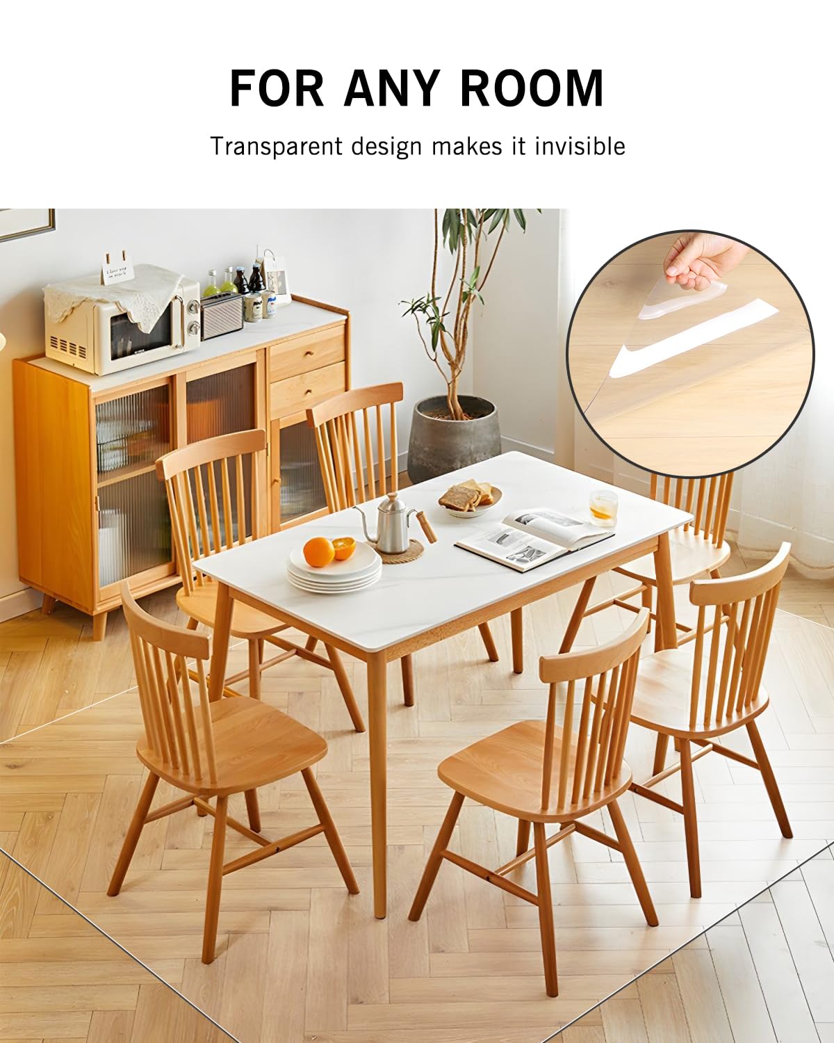 FURKIT Area Mat for Floor, 8'×10' Transparent PVC Area Rug for Home, Waterproof Durable Hard Floor Protector for Dining Room, Large Anti-Scratch Floor Mats for Bedroom, Living Room