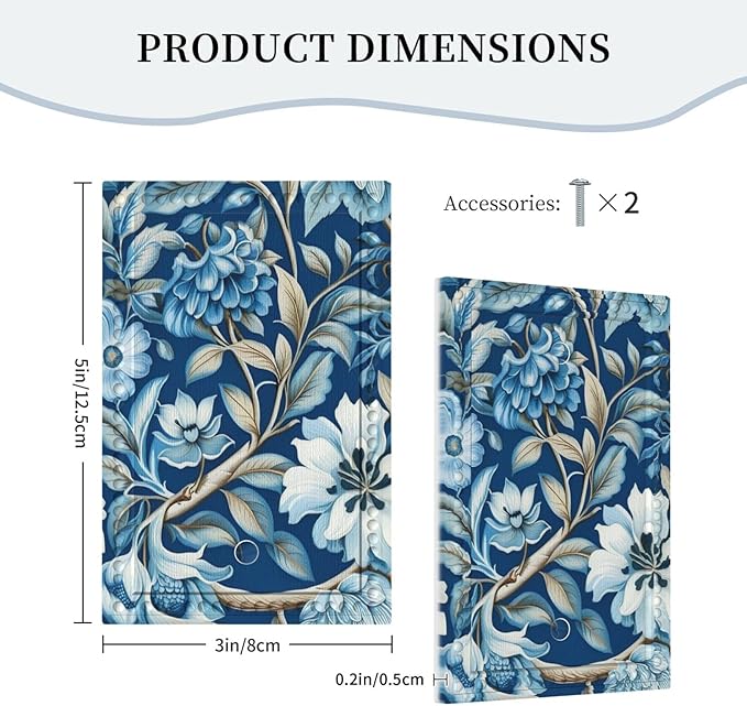 Blue Flowers Branches Leaves Floral Pattern Light Switch Covers No Device Wall Plate 1 Gang Decorative Blank Switchplate Electrical Faceplate for Farmhouse Living Bedroom Decor