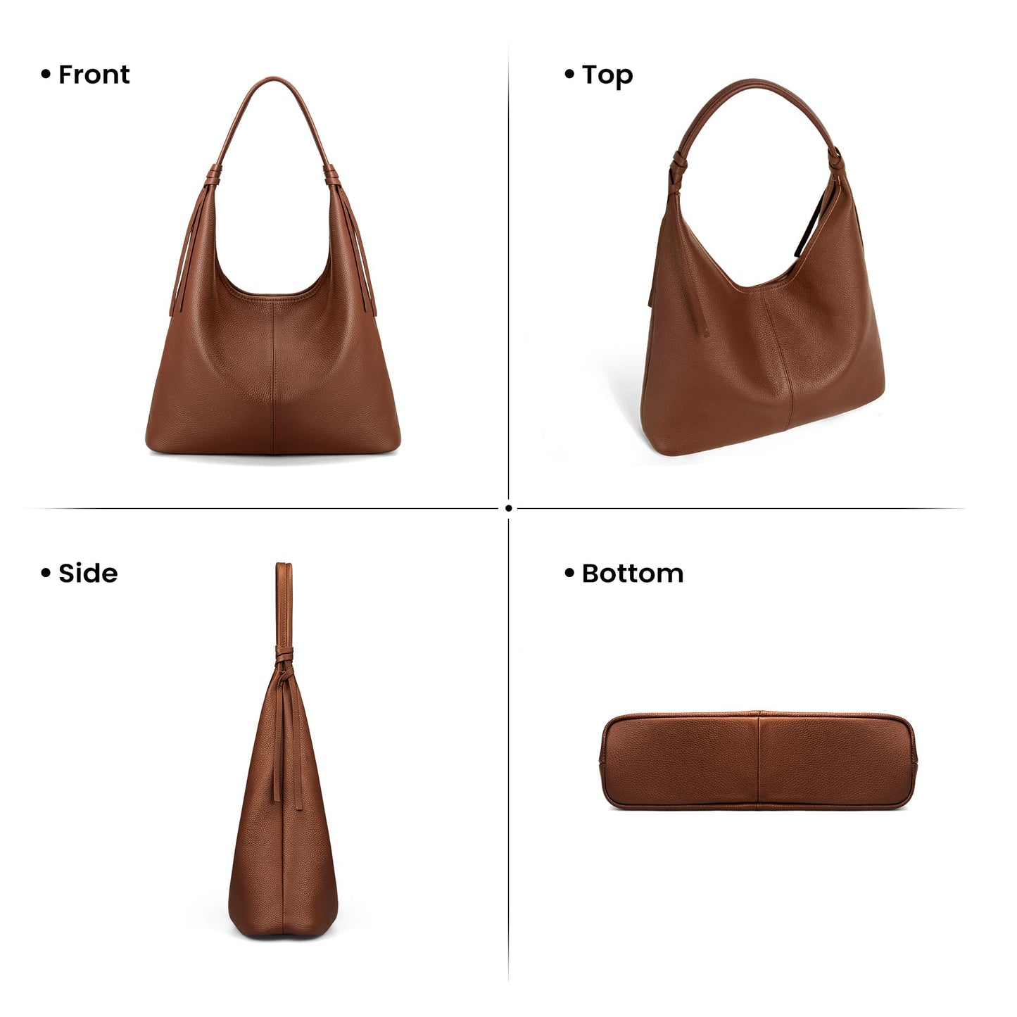 befen Genuine Leather Slouchy Hobo Purses for Women, Casual Hobo Bags Real Top Grain Leather Tote Handbags Women's Brown Shoulder Satchel for Shopping, Outing, Travel