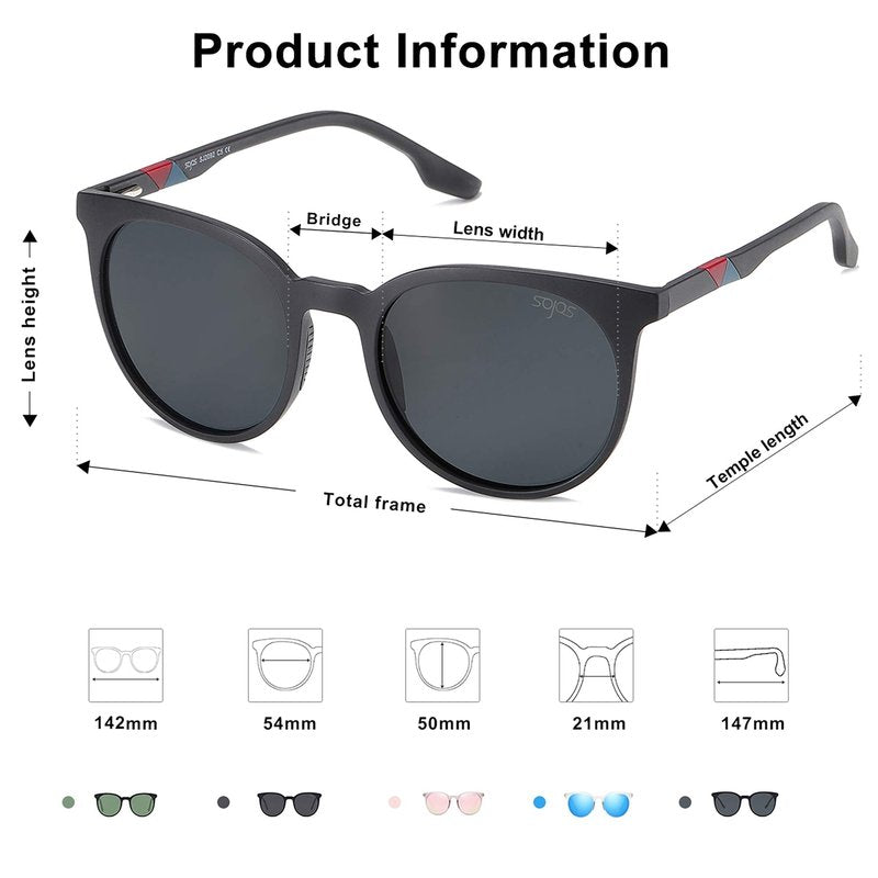 SOJOS Oversized Round Polarized Sports Sunglasses for Women Men, Ultralight TR90 Womens Mens Sport Sunglasses SJ2092, Matte Black Frame/Grey Lens with Black Nose Pads