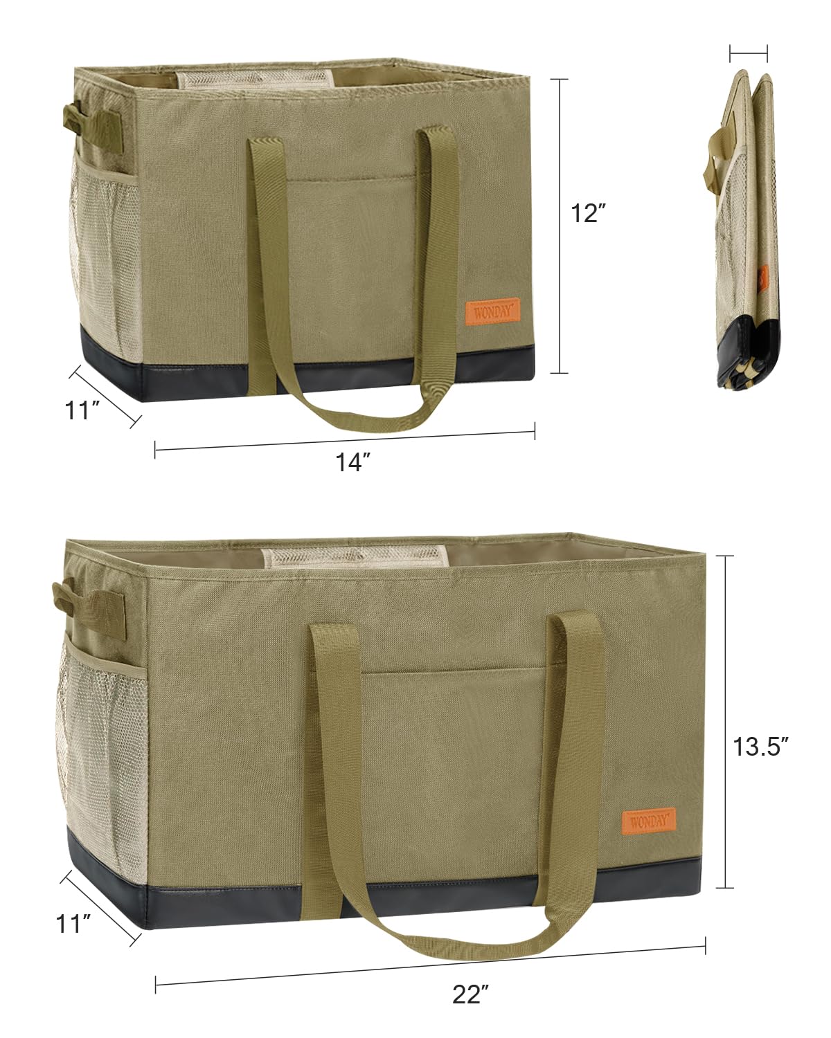 WONDAY Extra Large Utility Tote Bag - Standing Reusable Grocery Bag with Handle, Collapsible Storage Organizer for Shopping, Beach, Work