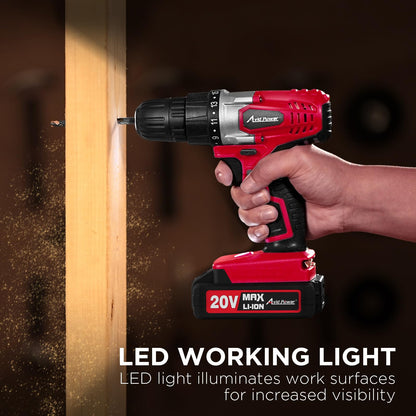 AVID POWER 20V Cordless Drill Set for Home DIY & Beginner Projects - Lightweight Power Drill with Battery Charger & 22 Bits, Variable Speed, 3/8" Keyless Chuck, Ideal for Furniture Assembly (Red)