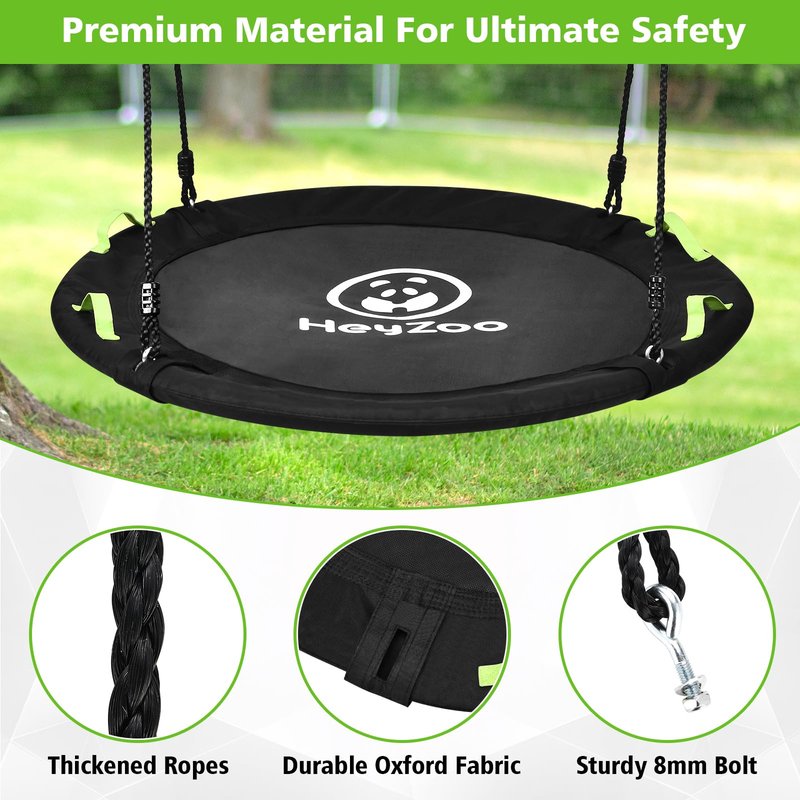 HeyZoo 48 inch Tree Swing, Larger Saucer Flying Swing for Whole Family, 900lbs Weight Capacity, with Adjustable Hanging Straps, for Outdoor Backyard, Gifts for Kids, Black