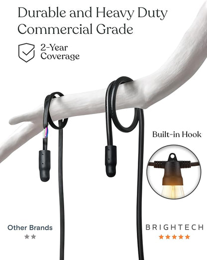 Brightech 104 (52x2) FT Ambience Pro Solar Powered Outdoor LED String Lights - Waterproof Remote Control Lights - 48 Bulbs, 7W Solar Powered Color Changing White Light for Camping, Patio, Garden