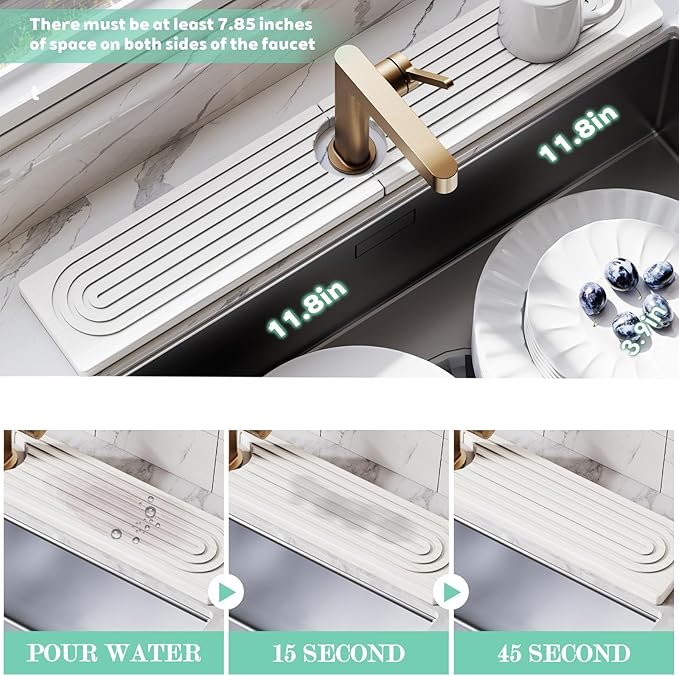 Stone Faucet Mat for Kitchen Sink, Diatomite Drying Stone Tray & Sink Protector