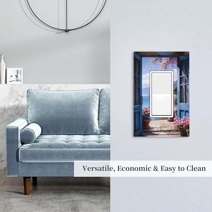 Decorative Art Light Switch Covers Seaside Window View 1 Gang Rocker Outlet Decorative Switch plate Faceplate GFCI Light Switch Covers for Home Decor