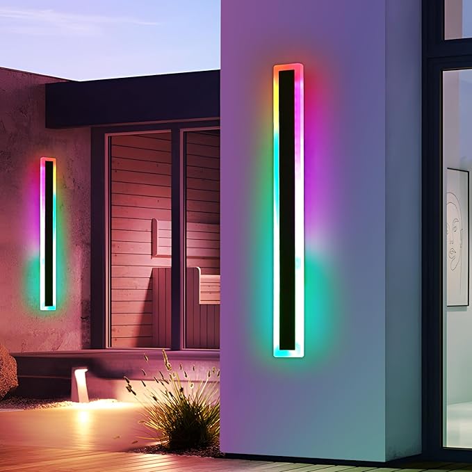 Mikeru 2pack 57inch Outdoor Wall Light Fixtures, RGB Long Exterior Wall Light 10%-100% Dimmable Smart Outdoor Light Fixtures Wall Mount Featuring Multiple Modes and 12 Colors for Patio Entryway