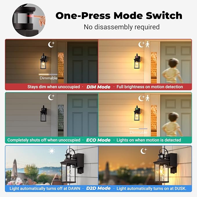 Porch Lights Outdoor with GFCI Outlet, Oil Rubbed Bronze Motion Sensor Exterior Lighting Fixtures Wall Mount for House, 100% Aluminum Farmhouse Outdoor Wall Sconce Lantern for Garage, Patio