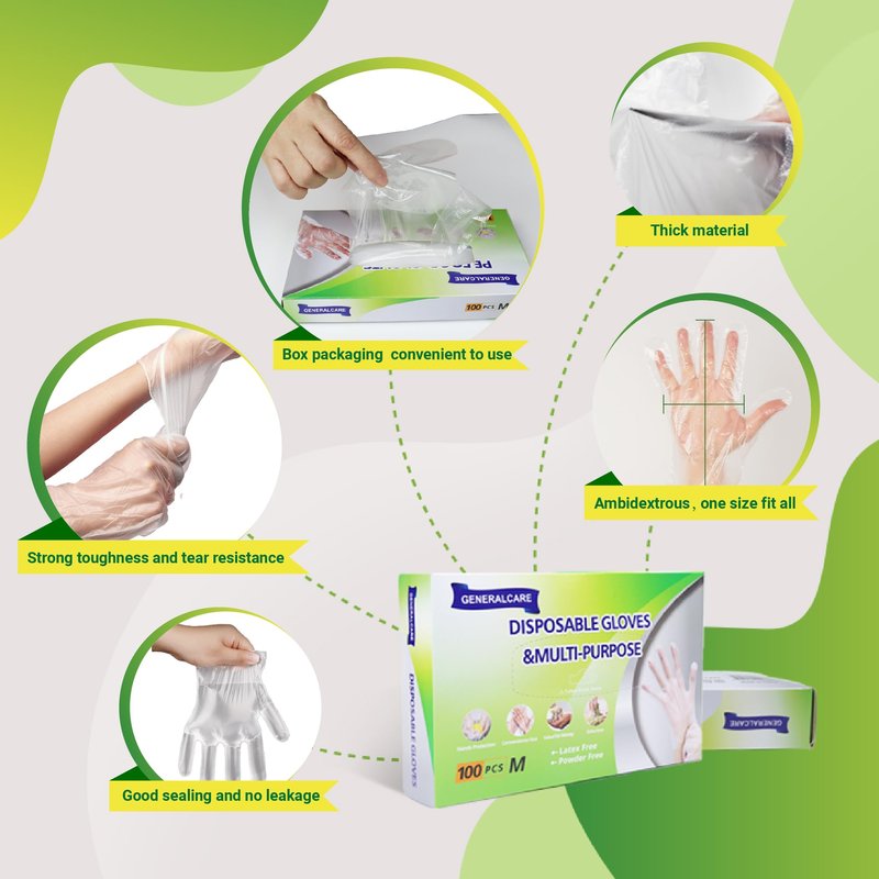 GENERALCARE Disposable Plastic Gloves Food Handling Service Gloves Disposable For Cooking (100PCS, universal)