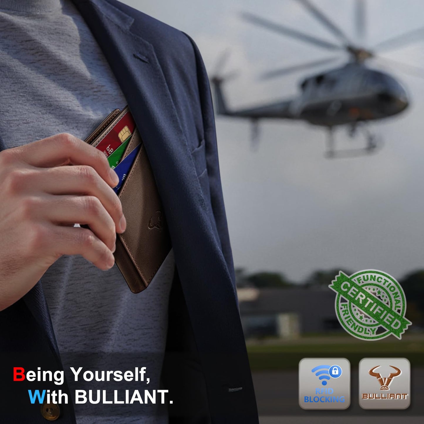 BULLIANT Men Full Grain Wallet,Slim Wallet Magnetic Closure Simplifed Bill Folder RFID Blocking 11Cards