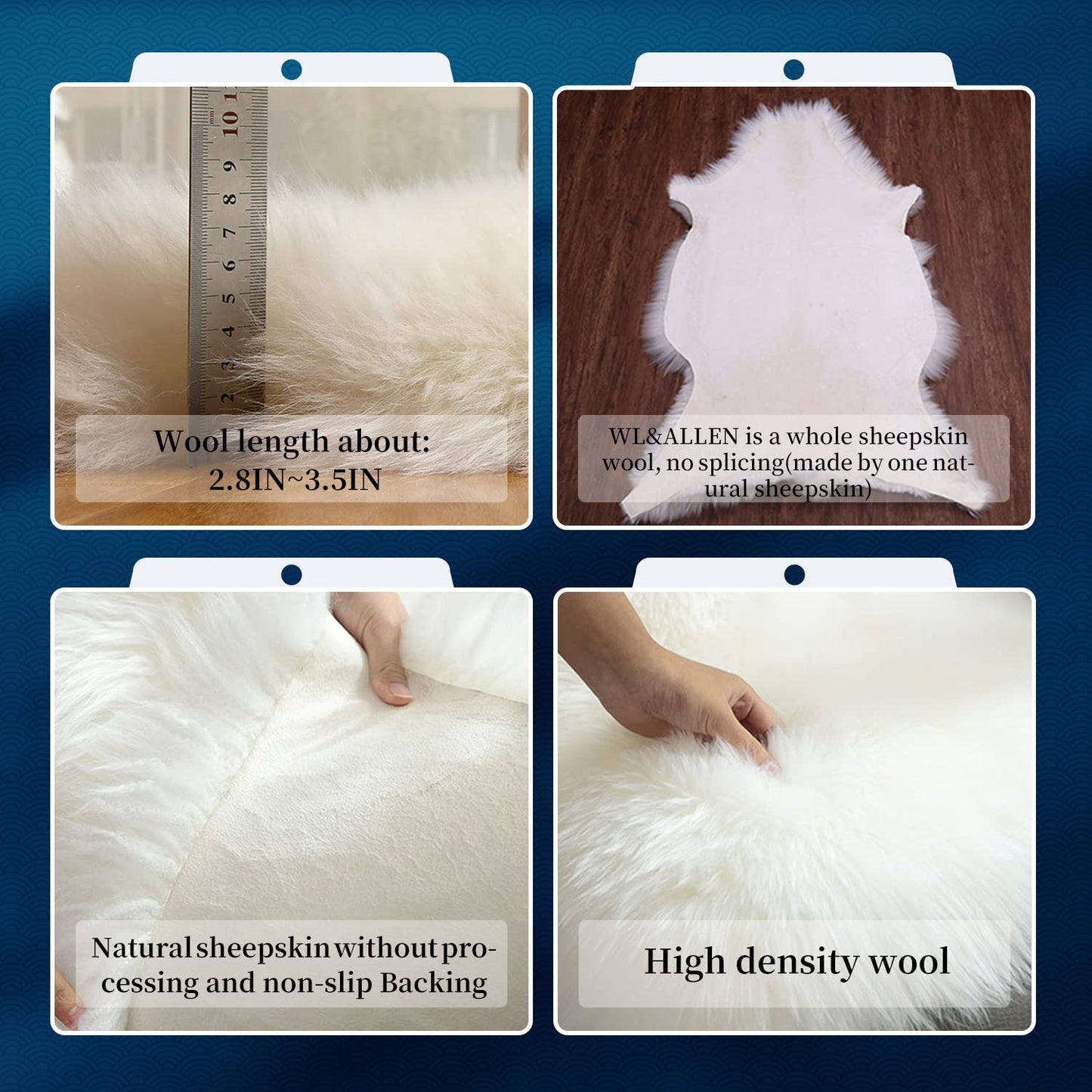 WL&ALLEN Large Sheepskin Rug Genuine Thick and Lush 3 Inch Pile，Luxury Australian Pelts |Large Sheepskin Wool Area Rugs (Single Pelt 2'6" x 3'7"，Ivory White)