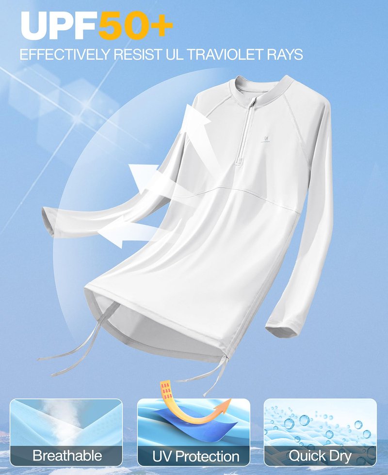 Heathyoga Rash Guard for Women UPF 50+ UV Sun Protection Swim Shirt for Woman Long Sleeve Swimsuits Bathing Suit Tops White
