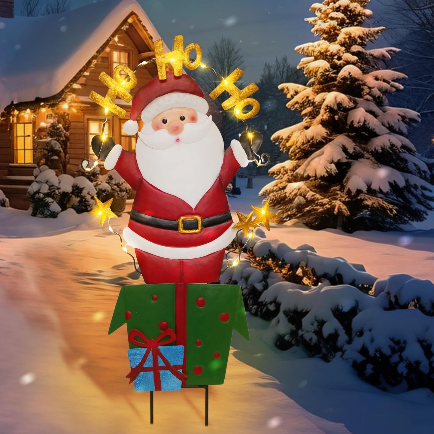 Solar Christmas Lights Outdoor Garden Stakes, 30in Metal Santa Claus Yard Signs with LED String Lights, Waterproof Christmas Decor for Xmas Lawn Pathway Patio Party Winter (Santa Claus)