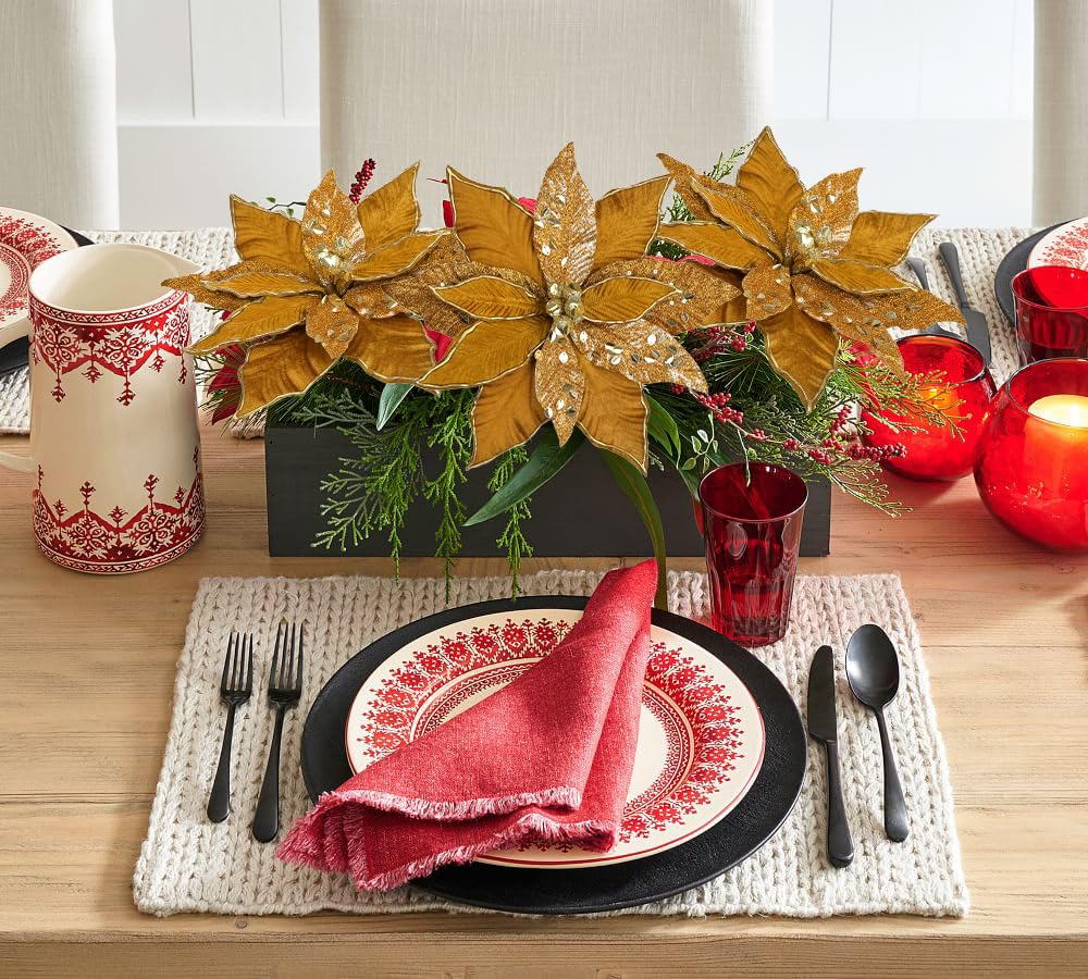 Briful 12'' Large Heads Christmas Glitter Poinsettia Flowers Christmas Tree Ornaments Set of 4 Artificial Flowers with Picks Stems for Xmas Tree Party DIY Holiday Decorations, Chololate