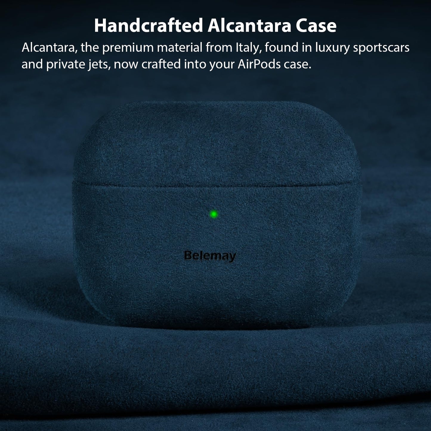 Belemay Handcrafted Alcantara Case for AirPods Pro 3rd Gen (2025), Compatible with MagSafe, Luxury Italian Suede-Like Material, Comfortable Grip, Elegant Cover Compatible with Airpods Pro 3, Blue