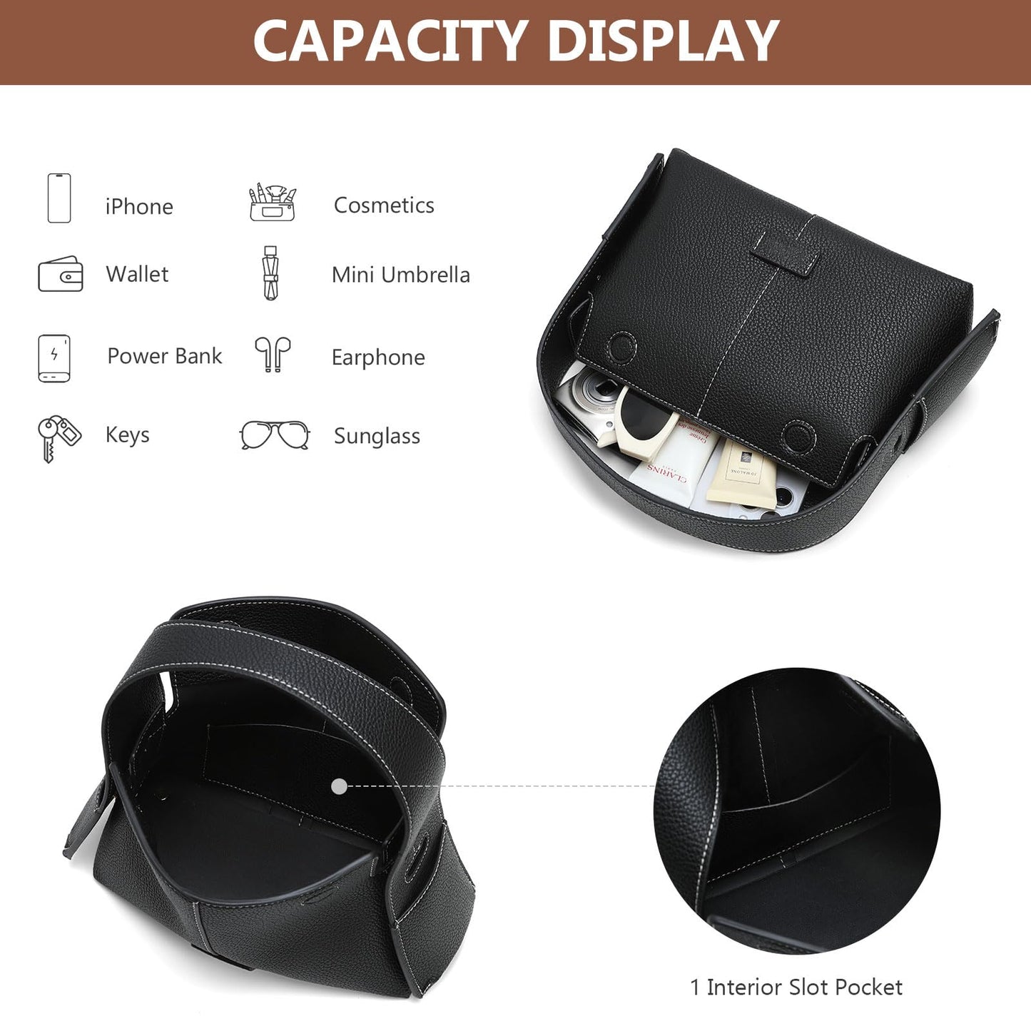 Goinsound Trendy Shoulder Purses Medium Black Handbags For Women Leather Crossbody Bag With Adjustable Strap