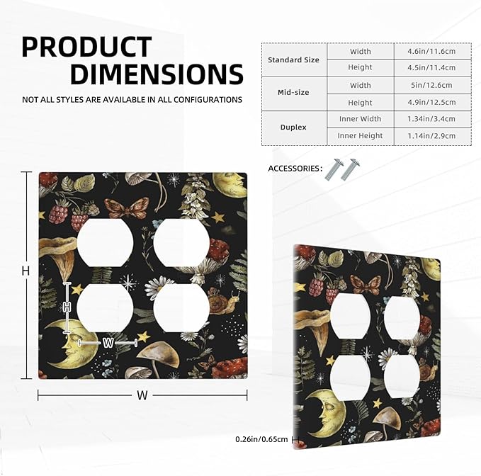 Decorative Light Switch Cover Plate Nature Plant Botanical Daisy Musrhoom Snails And Moon 2 Gang Socket Covers Double Duplex Wallplates Switch Plates and Outlet Covers for Bathroom Home Decor