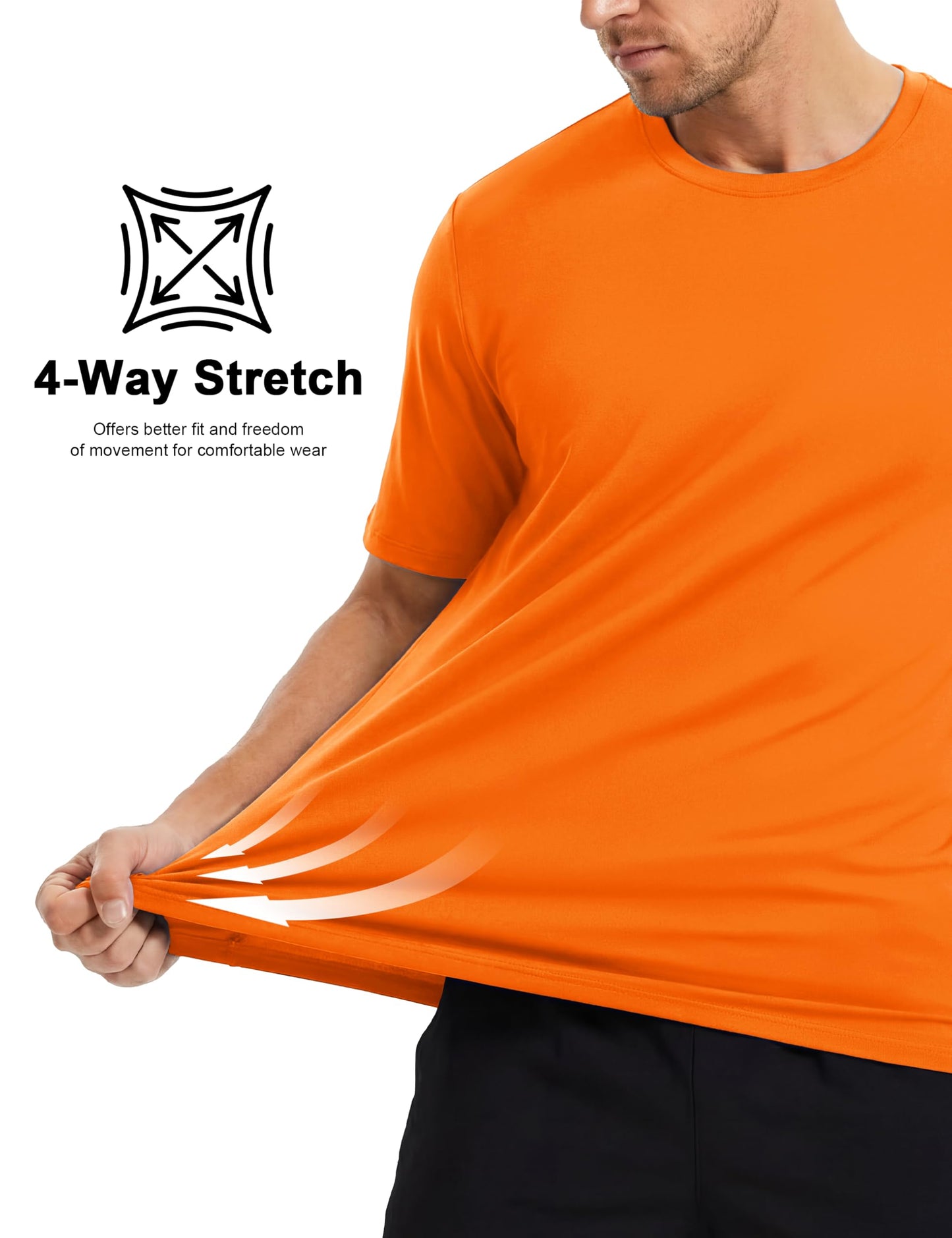MAGCOMSEN Men's Short Sleeve Dry Fit Shirts Athletic Running Moisture Wicking Tee UPF 50+ Hiking Gym Tshirt Fluorescent Orange M