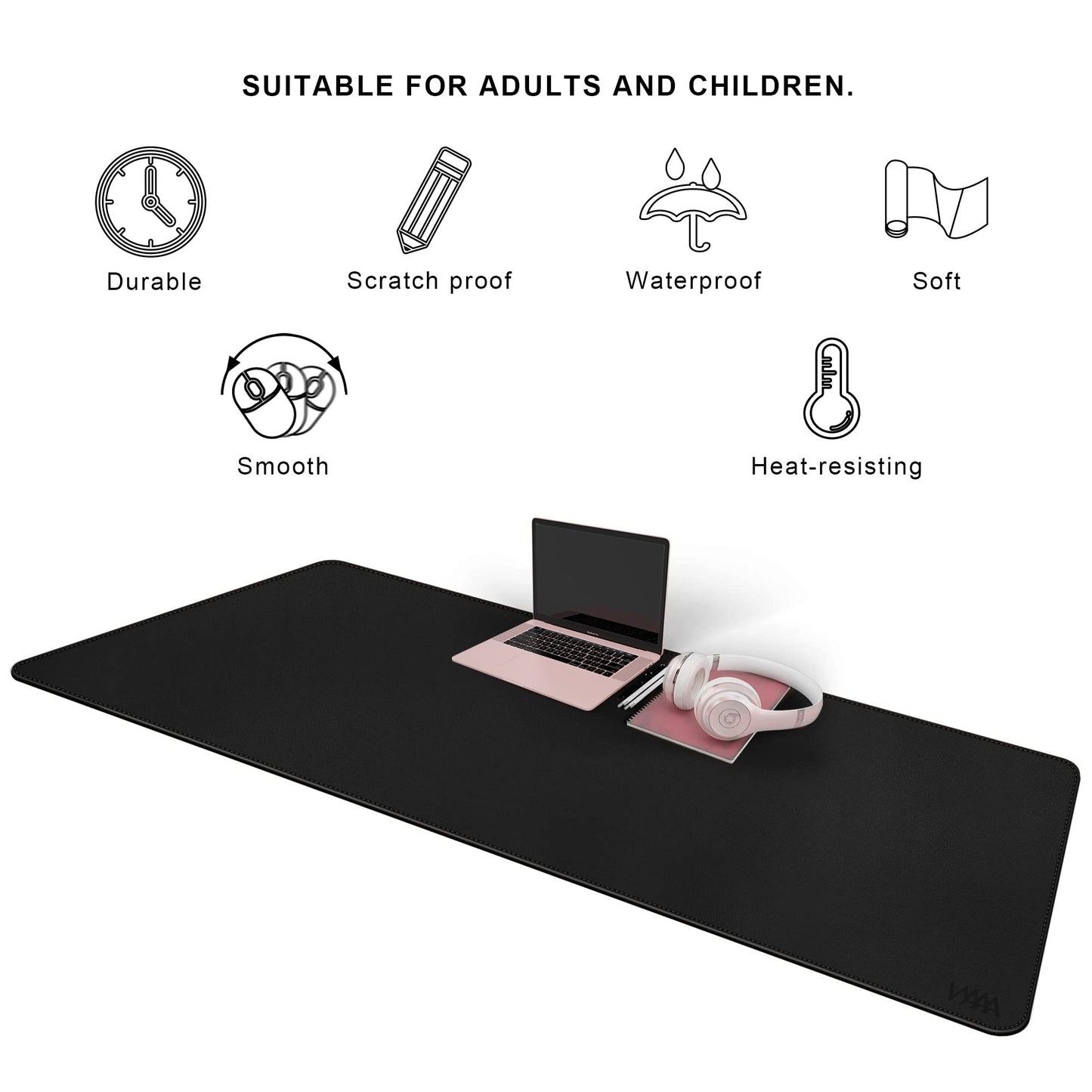 Vyaaa Leather Desk Mat, 63" x 24" Extra Large Desk Pad, Oversized Mouse Pad,Non-Slip Office Desk Pad, Waterproof Desk Blotter for Office and Home (Black)
