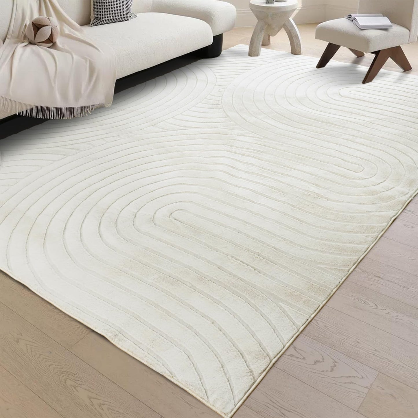 phonzenuo Washable Area Rugs 5x7 Rugs for Living Room Light Beige Faux Rabbit Fur Rug for Bedroom Faux Sheepskin Rug Teen Room Home Décor(Light Beige, 5x7)…