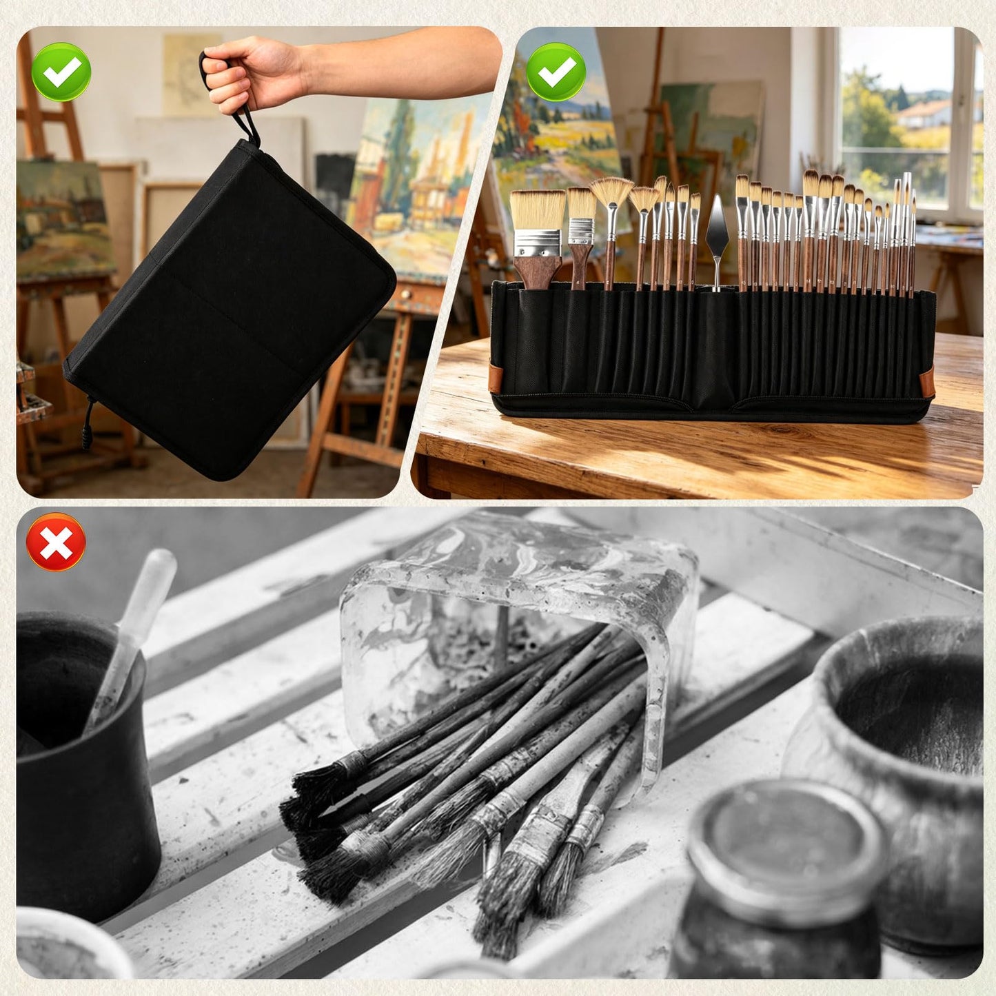 26-Piece Nylon Paint Brush Set – Zipper-Sealed Case, Independent Brush Compartments, Foldable Stand, for Beginners & Professionals