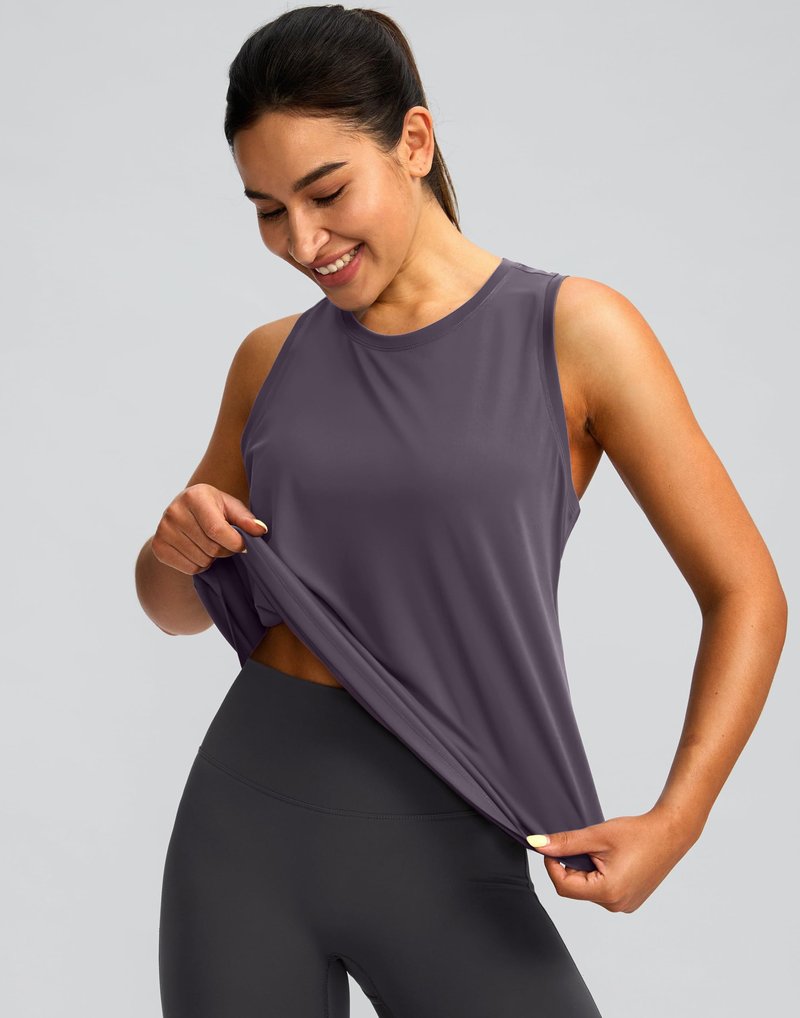Women's Workout Tops Racerback Athletic Tank Tops Sleeveless Loose Fit Yoga Running Gym Shirts for Women(Purple Grey,L)