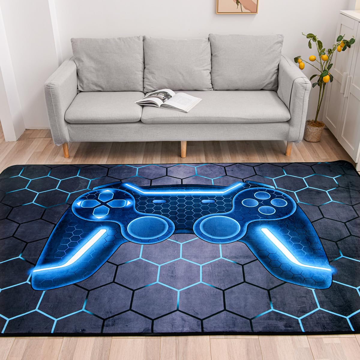 NTBED Game Console Area Rug for Bedroom Sofa Playroom Gaming Geometric Bedside Rugs Gamer Decorative Floor Mat Carpet (4x6 Feet, Blue)