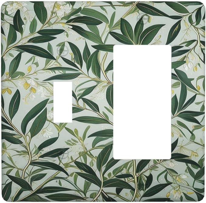 Botanical, Foliage, Leaves, Greenery, Plant Pattern, Nature-Inspired, Green Leaves, Branches, White Flowers, Yellow Accents, Natural Design