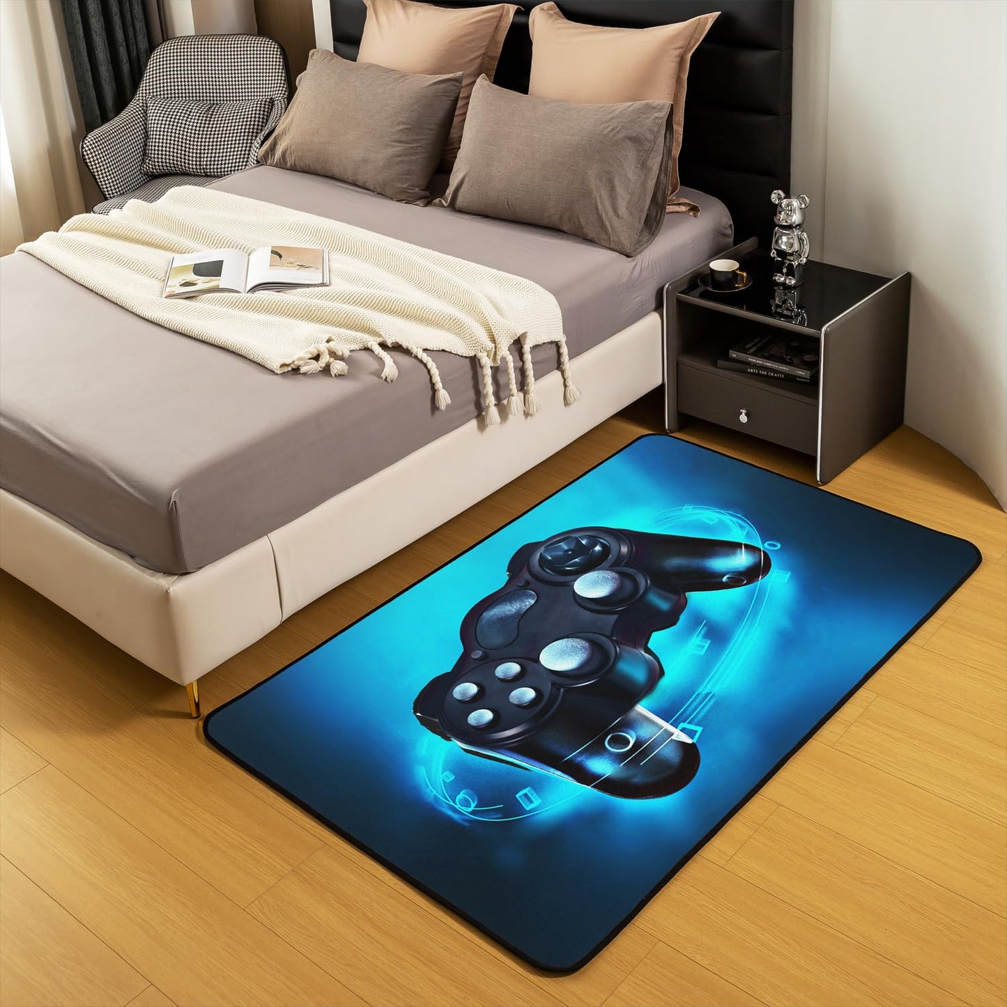 Feelyou Gaming Area Rug Blue Game Console Rugs for Boys Teens Bedroom Sofa Playroom Living Room Kids Gamer Room Decor Game Console Carpet Indoor Floor Mat Soft Surface, Non-Slip Backing 3'x5'