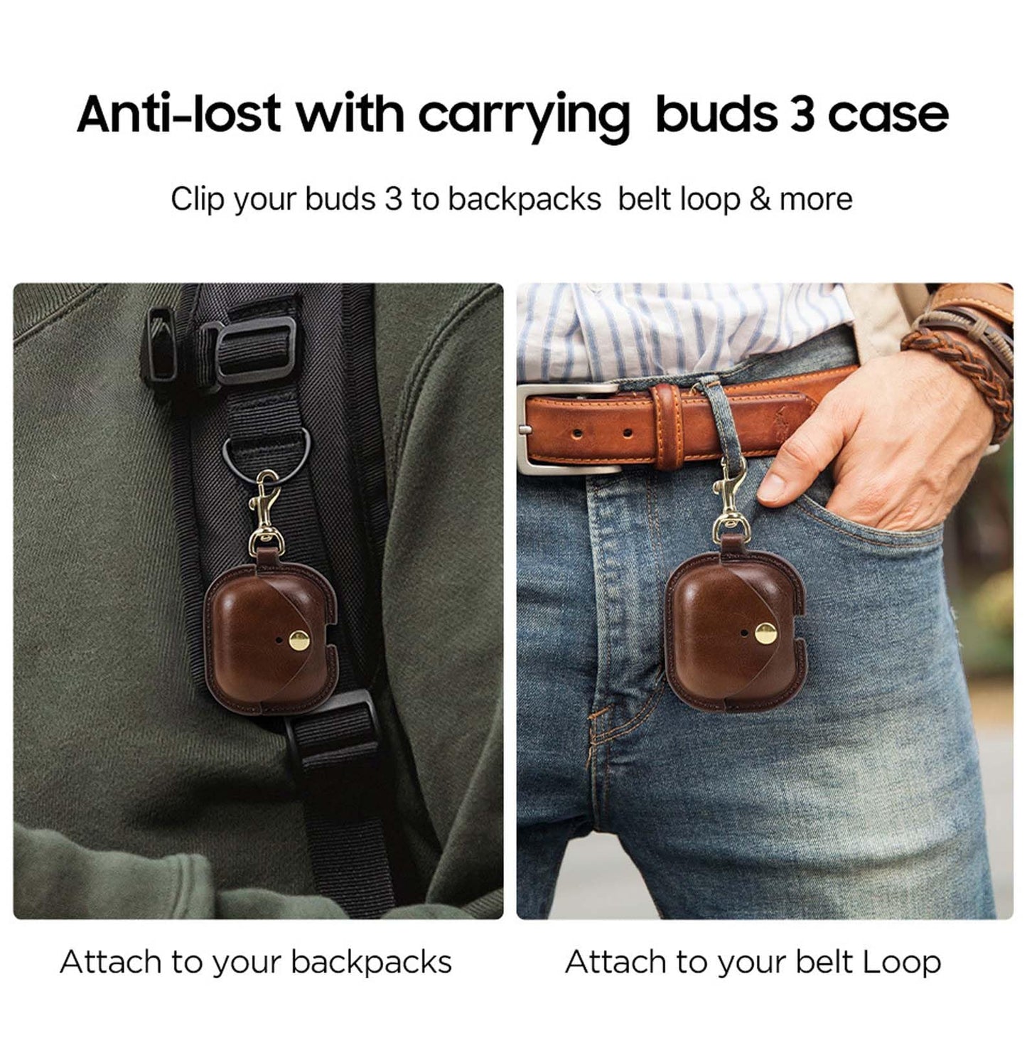 for Samsung Galaxy Buds 3 Pro/Buds 3/Buds3 FE Case Leather - Vintage Cowhide Cover with Keychain | Shockproof Charging Case | Personalized Brown