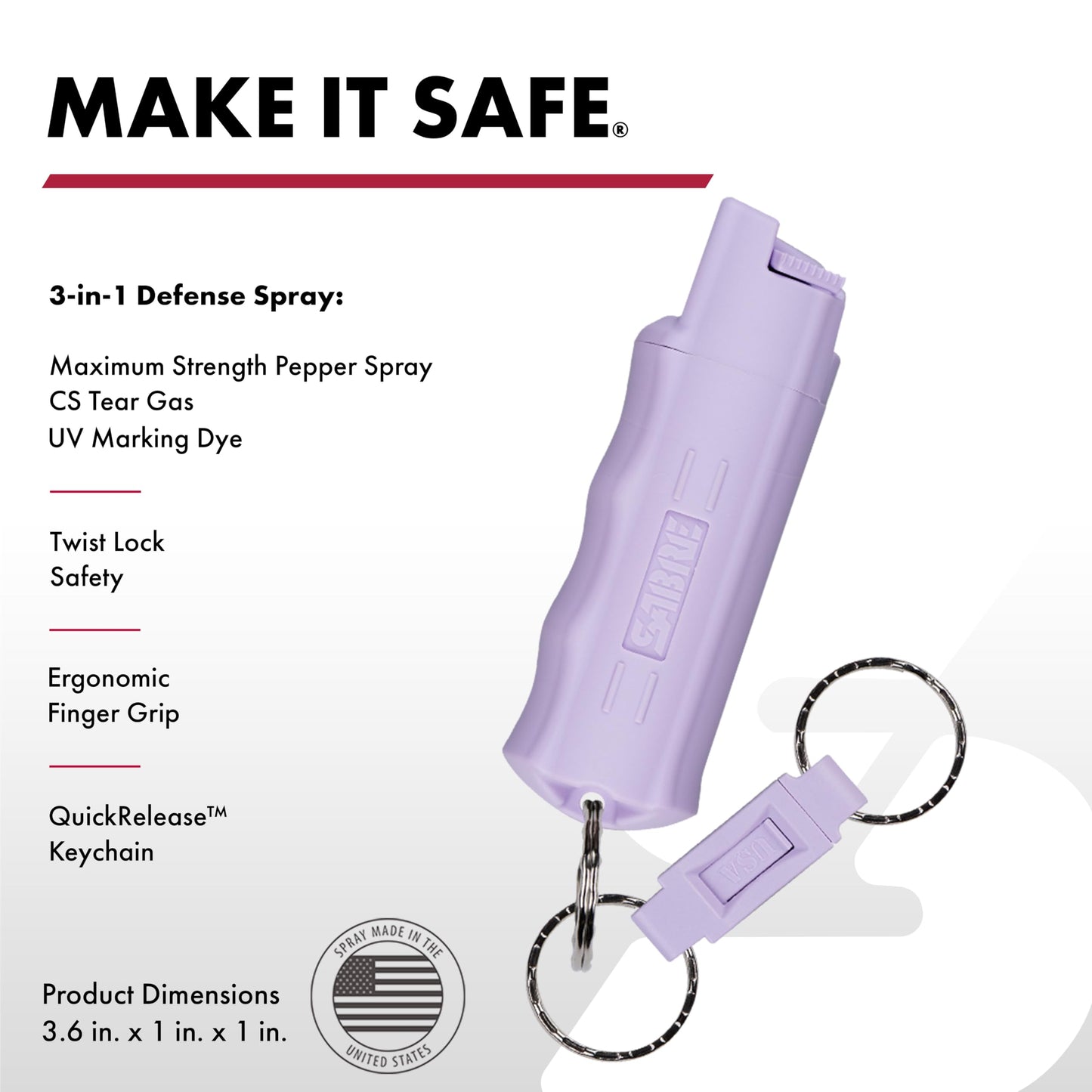 SABRE 3‑in‑1 Defense Pepper Spray with Tear Gas & UV Marking Dye - Twist-Lock Safety, Quick-Release Keychain, Maximum Strength OC for Self Defense, 14-ft Range, 10 Second Spray Time, 0.54 fl oz