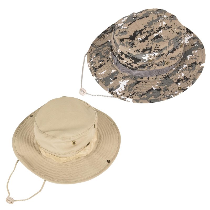 Sun Hats for Men Women Bucket Hat UPF 50+ Boonie Hat Foldable UV Protection Hiking Beach Fishing Summer Safari(2pack-Beige+Gray Digital)
