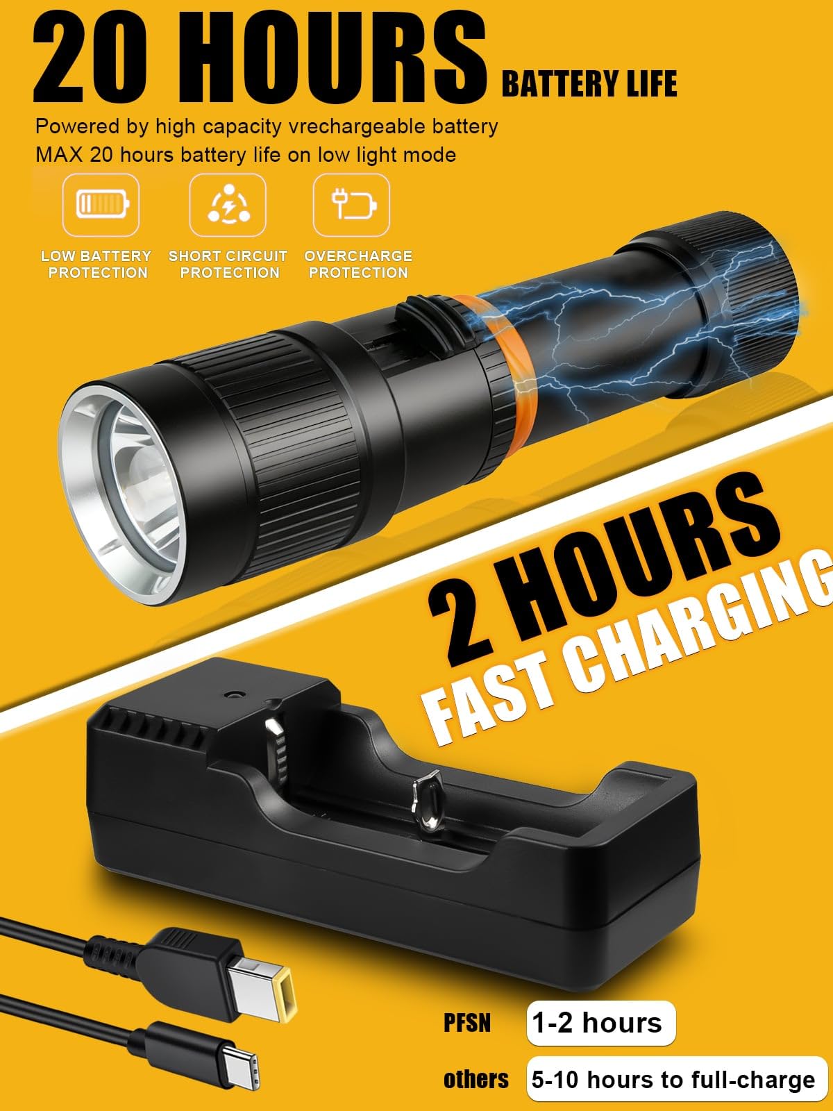 Scuba Dive Light Diving Flashlight - PFSN High Lumens Underwater Flashlight IPX68 Waterproof, Rechargeable Dive Torch, Narrow Beam Diving Lamp Best for Diver Submersible Caving, Snorkeling
