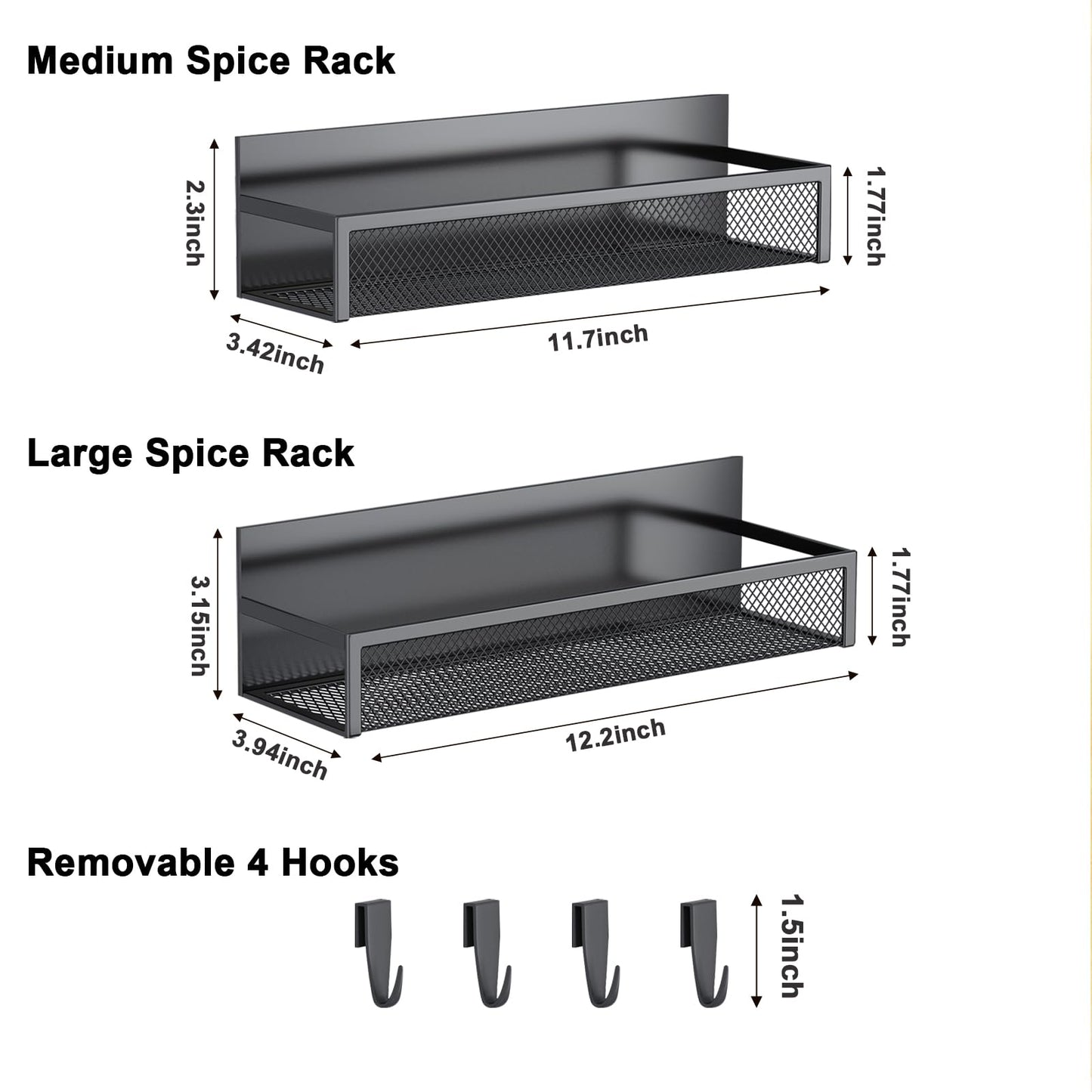 Magnetic Spice Rack for Refrigerator, 4 Pack Magnetic Shelf, Fridge Magnet Organizer with Moveable 8 Hooks, Magnetic Fridge Shelf for Kitchen Organization and Storage (4 Pack)