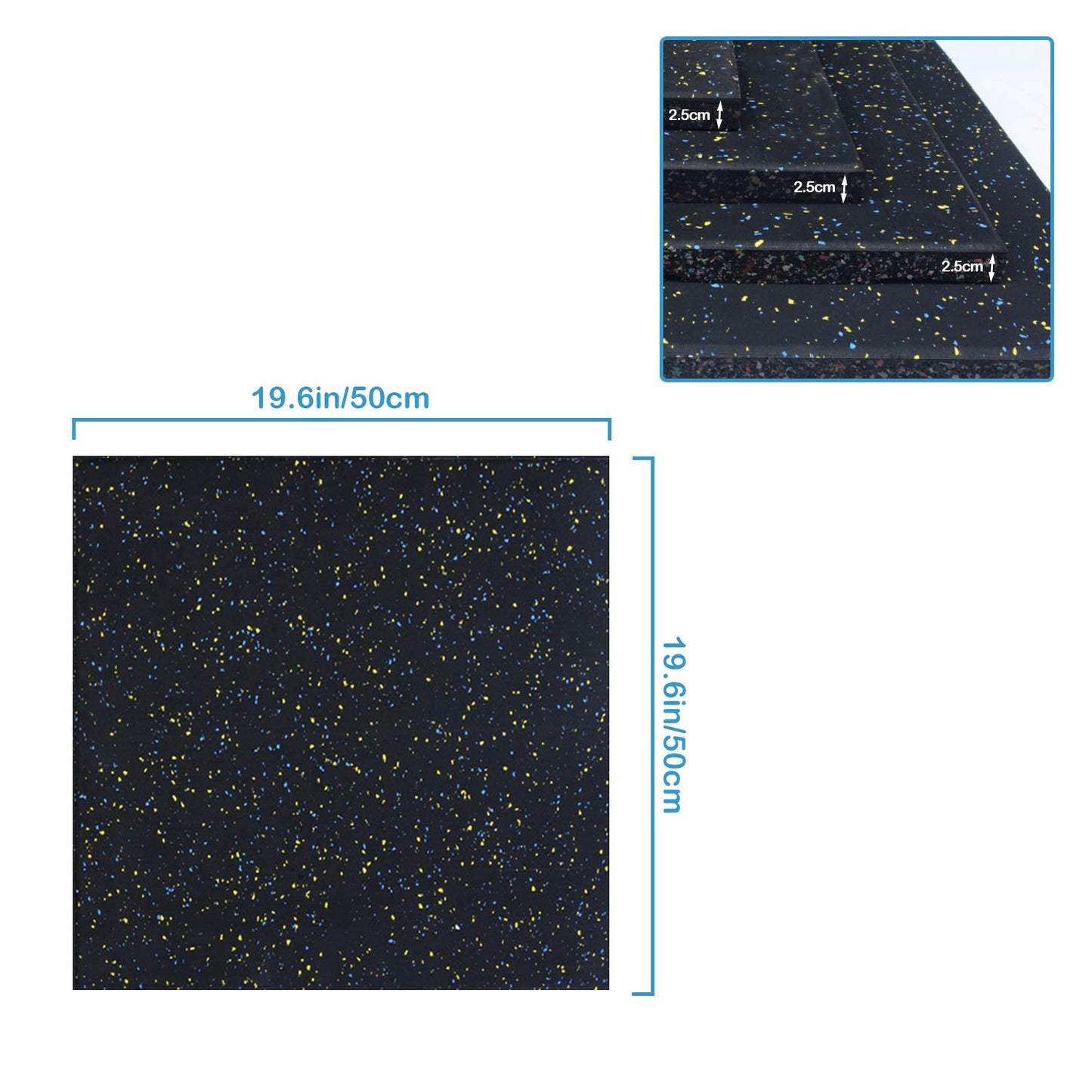 MYOYAY Gym Flooring Rubber Floor Tiles 25MM 4PCS Eco-Sports Interlocking Tiles 20"x20"x1” Thick Interlocking Gym Rubbers Flooring Mats Heavy Duty Rubber Exercise for Equipment and Workouts
