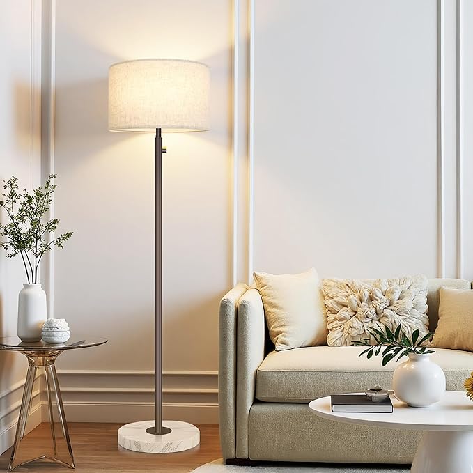 Floor Lamp for Living Room,Dimmable Floor Lamp,Modern Standing Lamp with Marble Base,Tall Standing Lamp for Bedroom, Reading,Office & Kids' Room,LED Bulb Included(Brown)