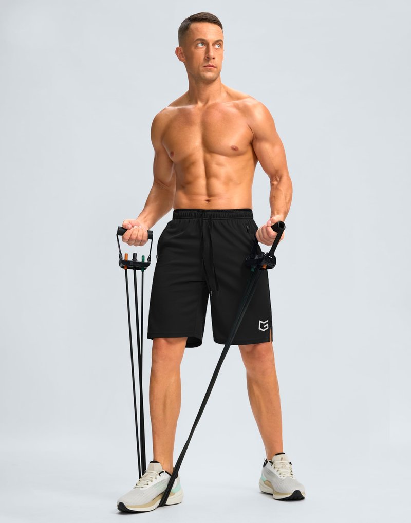 G Gradual Men's Gym Shorts wtih Zipper Pocket 9" Athletic Basketball Mesh Shorts for Men Workout Quick Dry Lightiweight(Black,L)