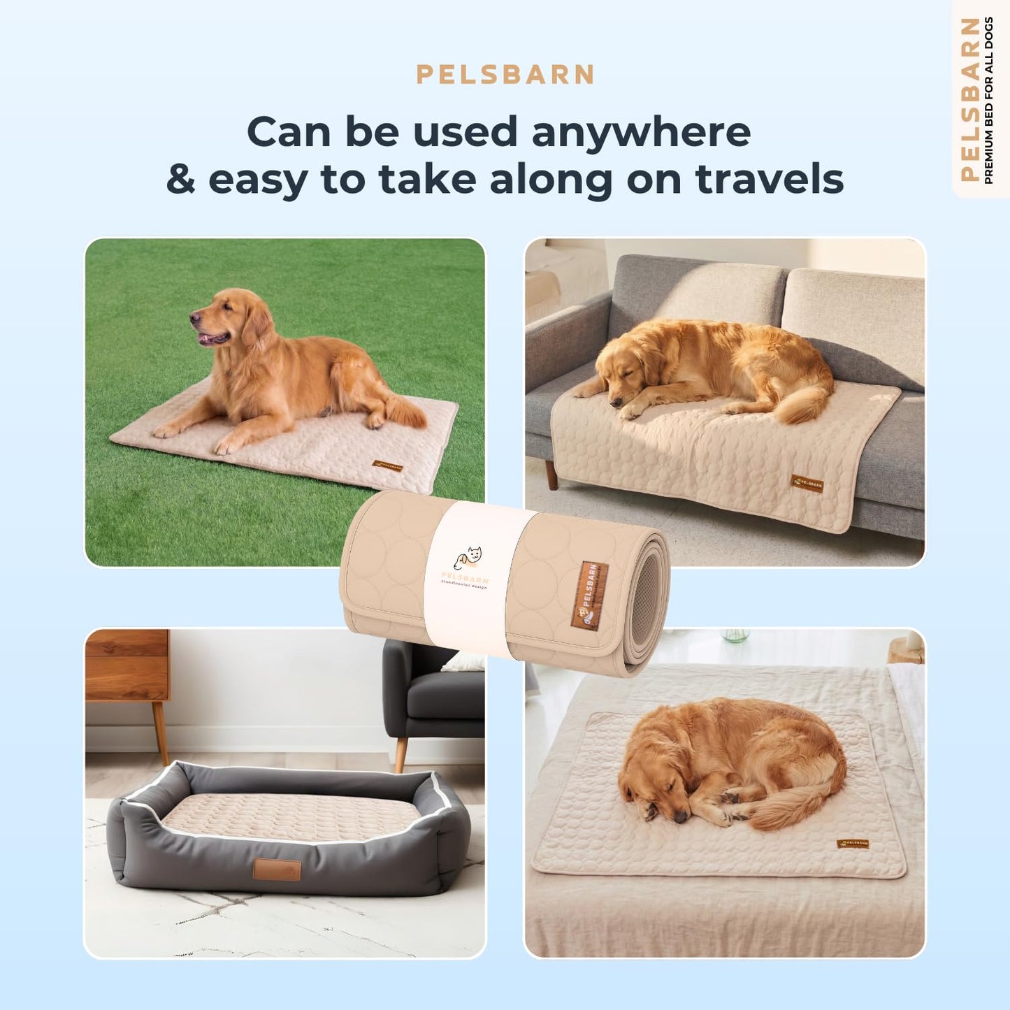 Pelsbarn Dog Cooling Mat- Ice Silk Summer Comfort, Self Cooling, Non-Slip Dog Pad, Durable & Washable, Mat for Extra Large Dogs 33 x 45, Support Shelter Dogs with Every Purchase (Beige)