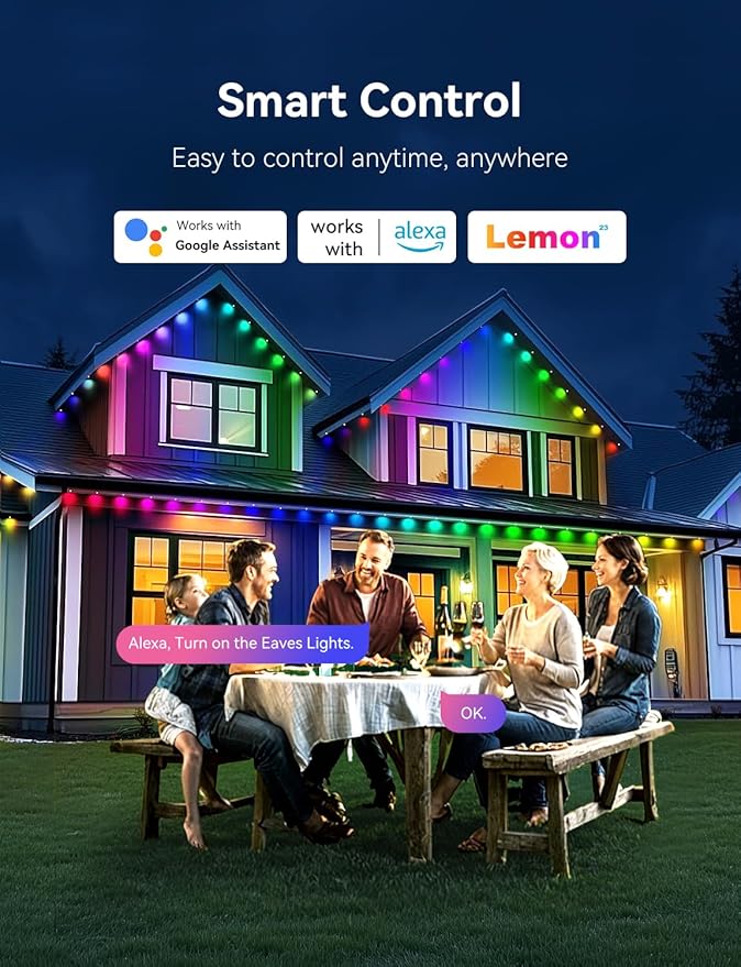 Permanent Outdoor Lights for House, 120ft with 88 Smart IC+RGBCW LED Lights, IP67 Waterproof Eaves Light for Daily Christmas Decorations, Work with Remote, APP, Alexa, White