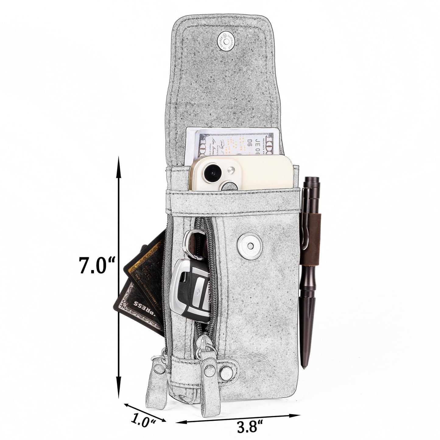 Ariscobull - Leather Phone Holster - Genuine Full-Grain Buffalo Leather Cell Phone Holsters - for iPhone 16, 15, 14, 13pro, Galaxy S24, S23, S22-7”H X 3.5" W (Dark Browm)