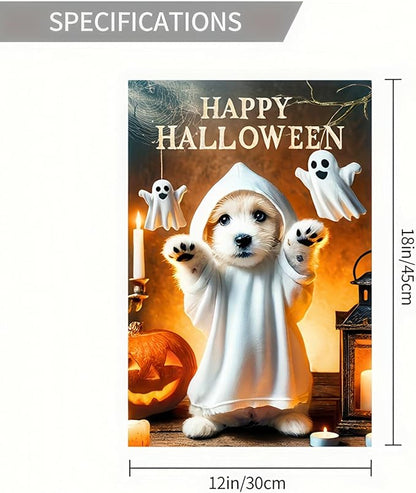 Double Sided Vertical Garden Flag - 12x18 Halloween Bichon Frise Dog Pumpkin Outdoor Decorative Flag for Yard, Lawn, Patio