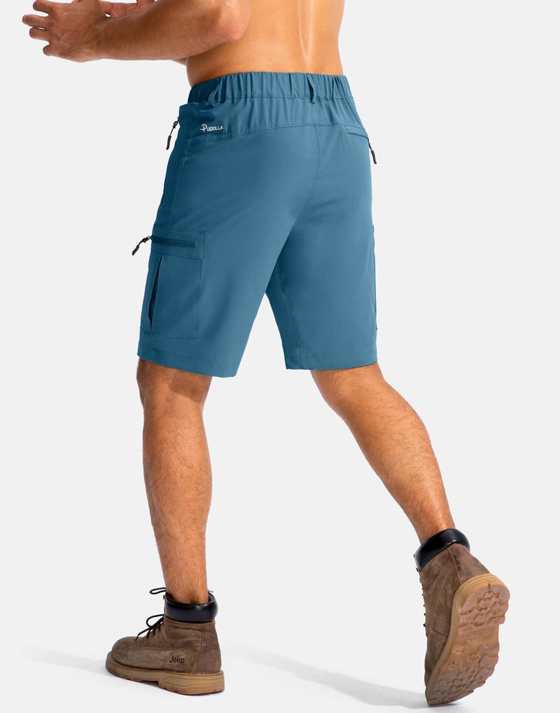 Pudolla Men's Hiking Cargo Shorts 9" Lightweight Outdoor Work Shorts for Men Travel Golf Camping Casual with 5 Zipper Pockets(Sea Blue X-Large)