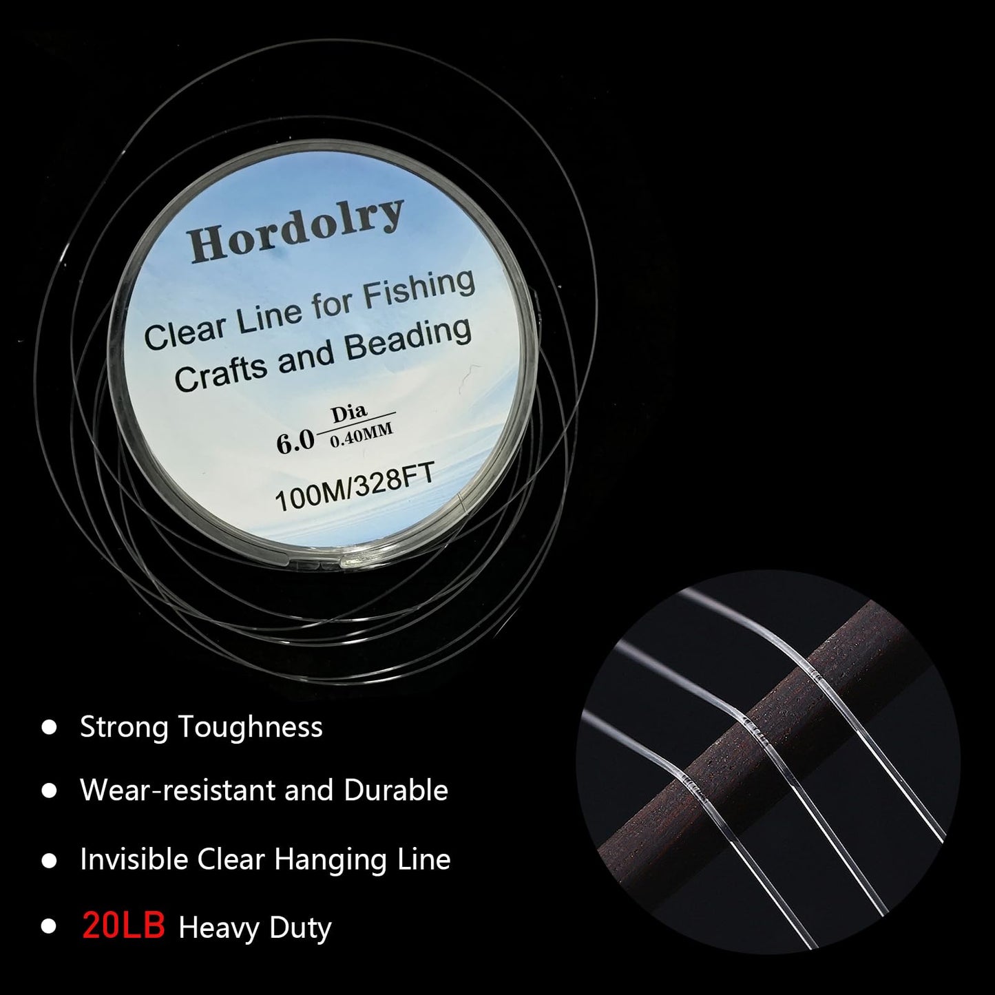 Hordolry 0.3mm Clear Fishing Line, 328FT Invisible Fishing Wire, Lower Memory Extruded Nylon Monofilament Line with UV Protection for Freshwater & Saltwater, Hanging Decorations, Beading