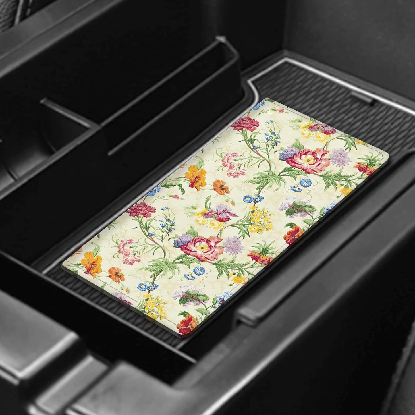 ADUQLZUX Leather Car Registration and Insurance Card Holder, Cute Car Accessories Vehicle Glove Box Car Organizer for Documents, Cards, License Retro Colorful Flowers