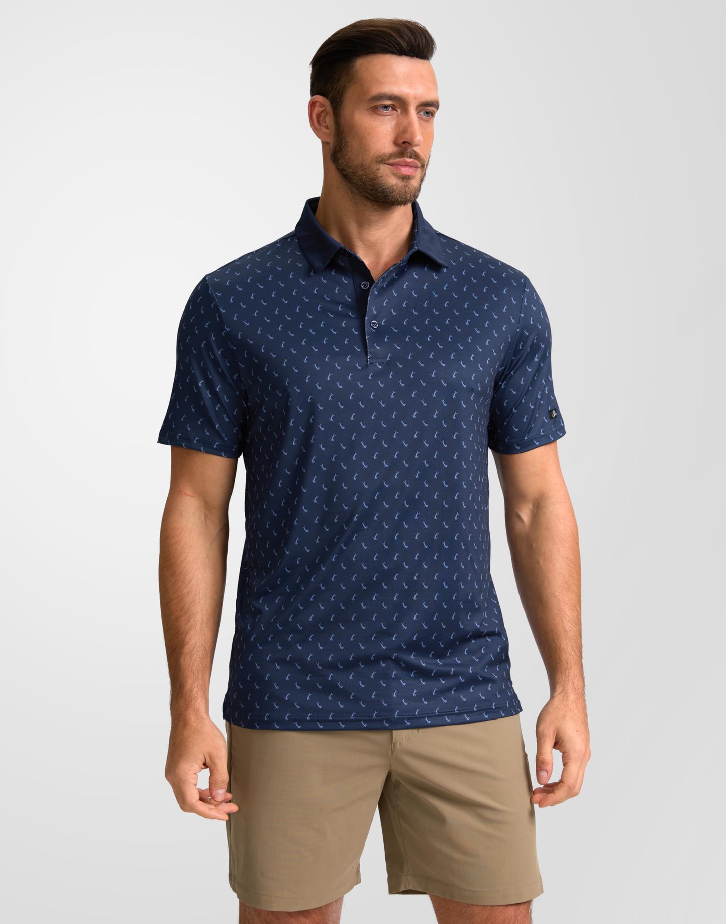 Obla Mens Golf Polo Shirts Short Sleeve Dry Fit Performance Moisture Wicking Casual Print Collared Golf Shirts for Men(Navy Golf Swing_XXXL)