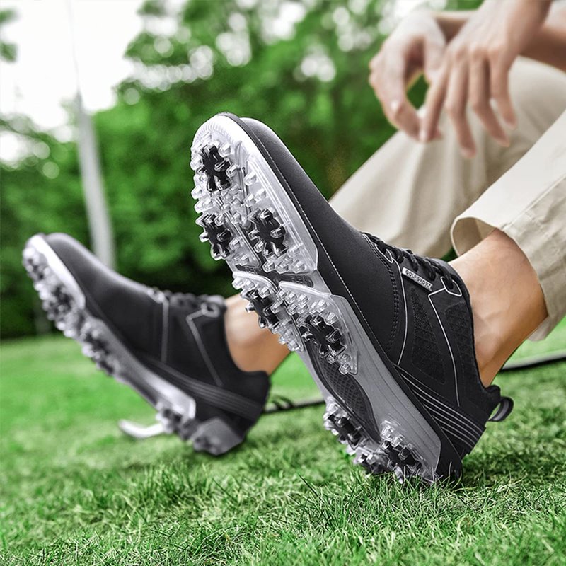 ULTIANT Men's Golf Shoes Fixed Nailless Sole Waterproof Lightweight No-Slip Walking Shoes Size7.5-14(Black,46)