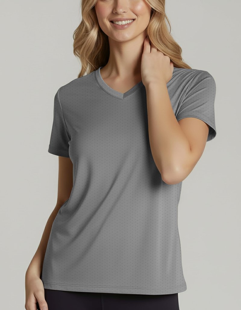 Real Essentials 5 Pack: Women's Short Sleeve Breeze Tech V-Neck T Shirt –Workout Top Wicking Dry Fit Athletic Tee (Plus)
